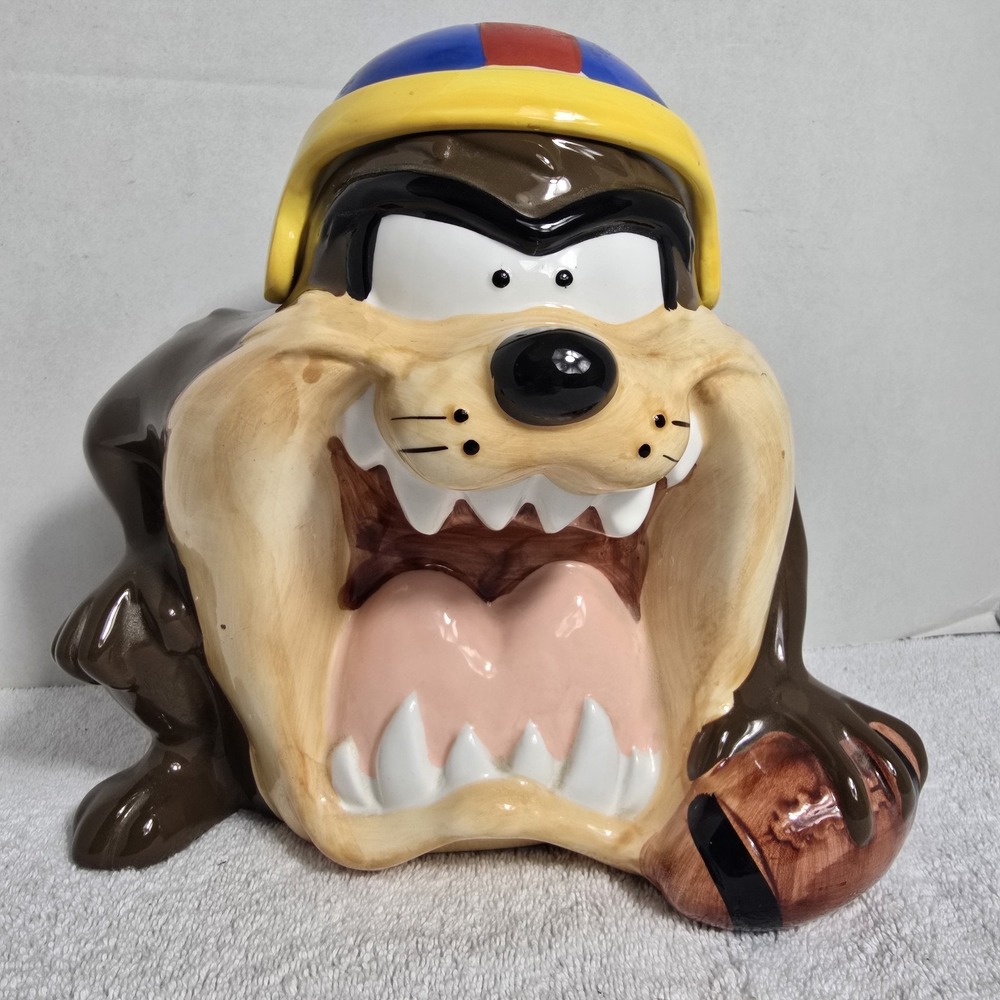 Disney 1993 FOOTBALL TAZ Tasmanian Devil COOKIE JAR Large 10" Warner Bros
